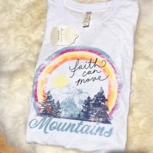 New “FAITH CAN MOVE MOUNTAINS” graphic tee.